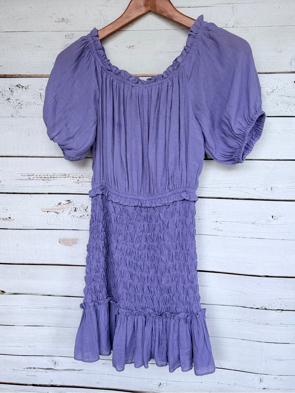 NWT DO+BE Lilac Puff Sleeve Smocked Ruffle Mini Dress - Medium - Picture 4 of 4